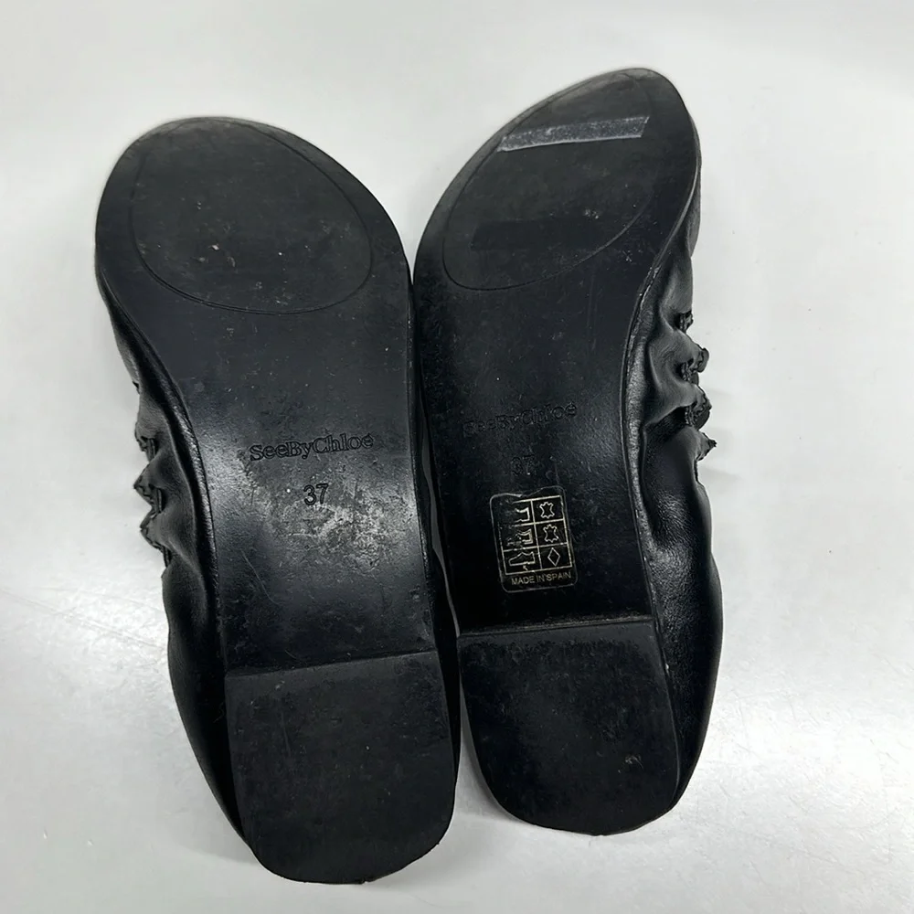 See By Chloe Jane Ballet Flats Pointed Toe Scalloped Leather Slip On Shoes 37_9